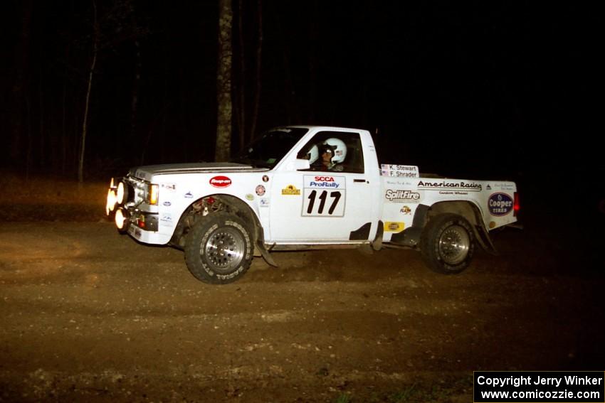 Ken Stewart / Doc Shrader head uphill at the crossroads hairpin in their Chevy S-10.