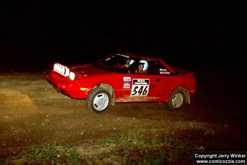 Phil Schmidt / Steve Irwin head uphill at the crossroads hairpin in their Toyota MR2.