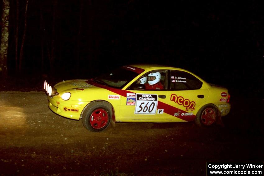 The Dave Johnson / Shannon Johnson Dodge Neon ACR heads uphill at the crossroads hairpin.