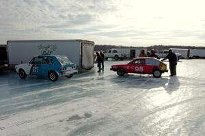 Brad Johnson / Morgan Johnson VW Rabbit and Mark Olson / Jay Jorgenson VW Scirocco pack up for the day.