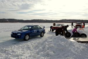 Dave Cammack / Mark Utecht / DS Subaru Impreza 2.5RS and Rich Westgard / Brent Carlson Subaru Impreza pack up for the day.