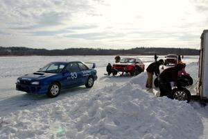 Dave Cammack / Mark Utecht / DS Subaru Impreza 2.5RS and Rich Westgard / Brent Carlson Subaru Impreza pack up for the day.