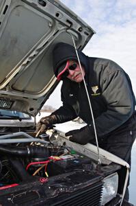 Dee Pendergast works on the Brad Johnson / Morgan Johnson VW Rabbit