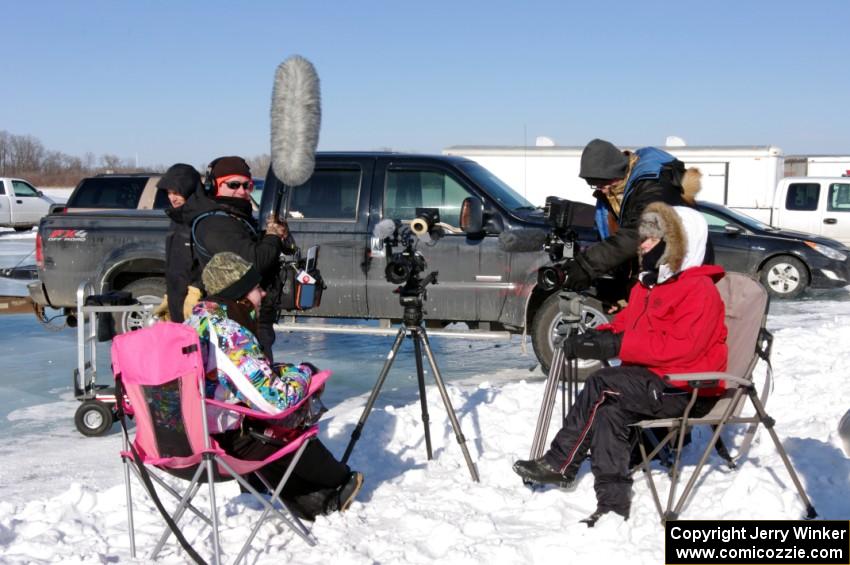 Morgan Johnson is interviewed by a camera crew