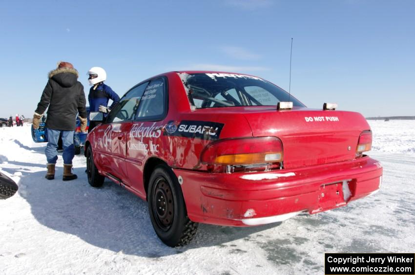 Rich Westgard / Brent Carlson Subaru Impreza in the pits between races