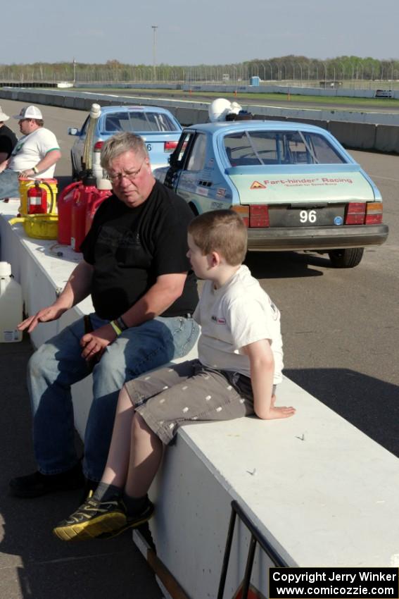 Tim Winker with his nephew on the pit wall.