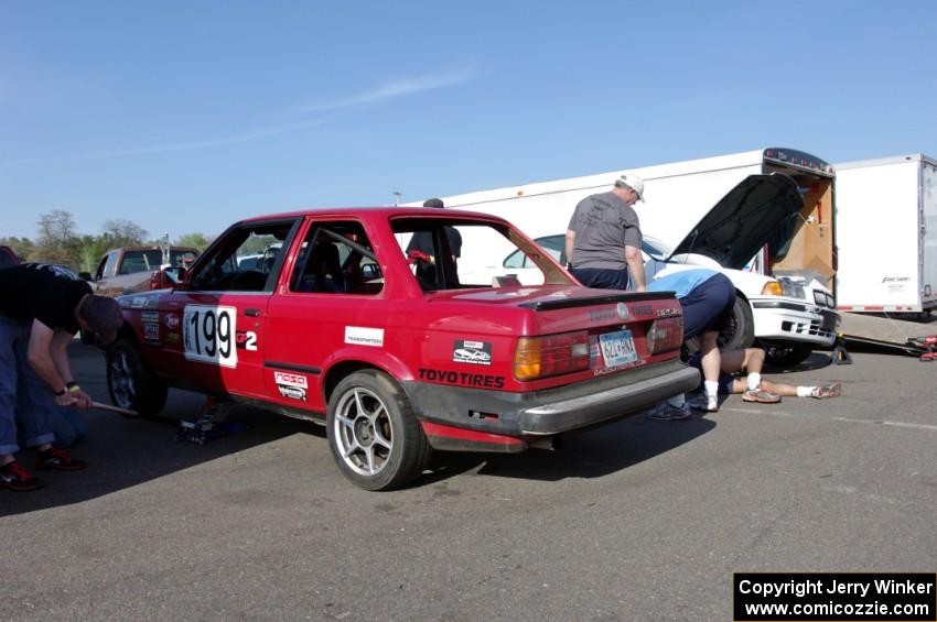 Cheap Shot Racing BMW 325is after the race.