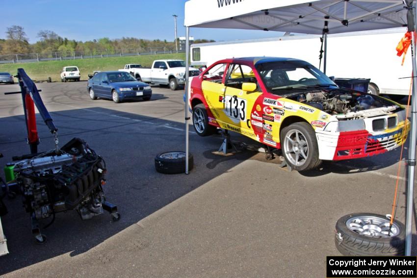 Tubby Butterman Racing 1 BMW 325i with a heart transplant ready after Saturday's race.