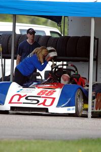 Jack Church takes off his helmet after the Spec Racer Ford race.