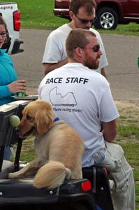 Workers at the post-race pizza party.