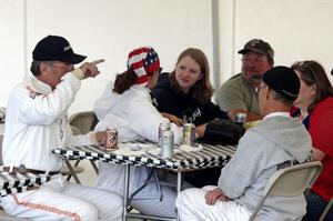 Workers at the post-race pizza party.