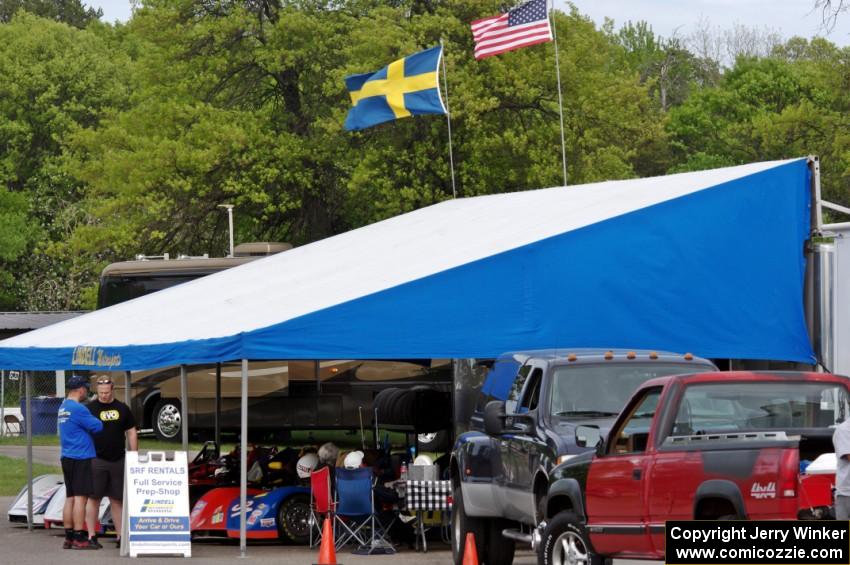 The Lindell Motorsports trailer and cars in the BIR paddock.