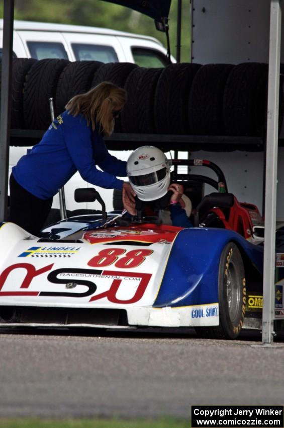 Jack Church takes off his helmet after the Spec Racer Ford race.