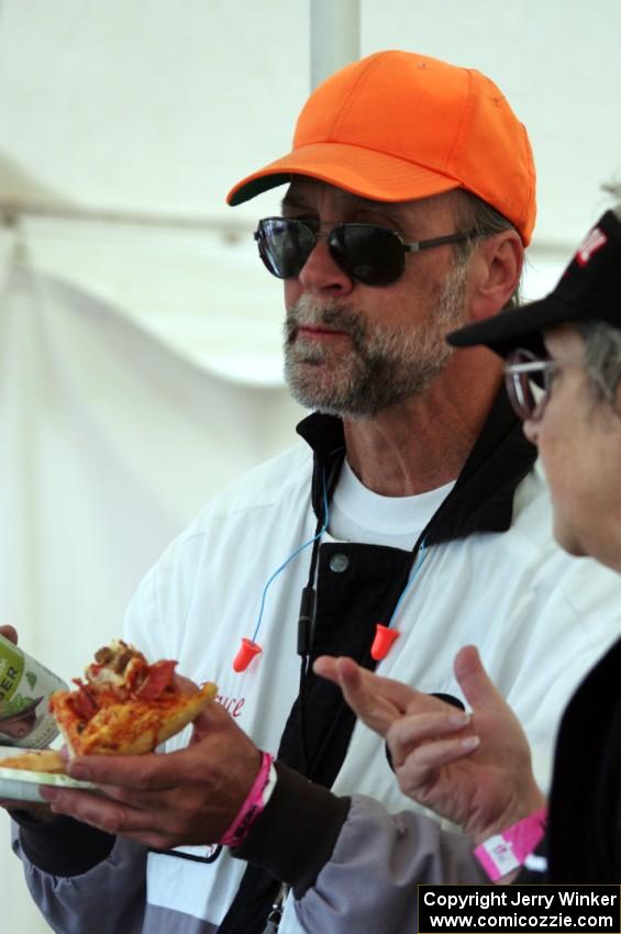 Workers at the post-race pizza party.