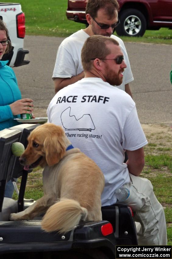 Workers at the post-race pizza party.