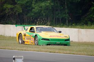 John Baucom's Ford Mustang comes to a halt at turn 4 during Saturday morning practice.
