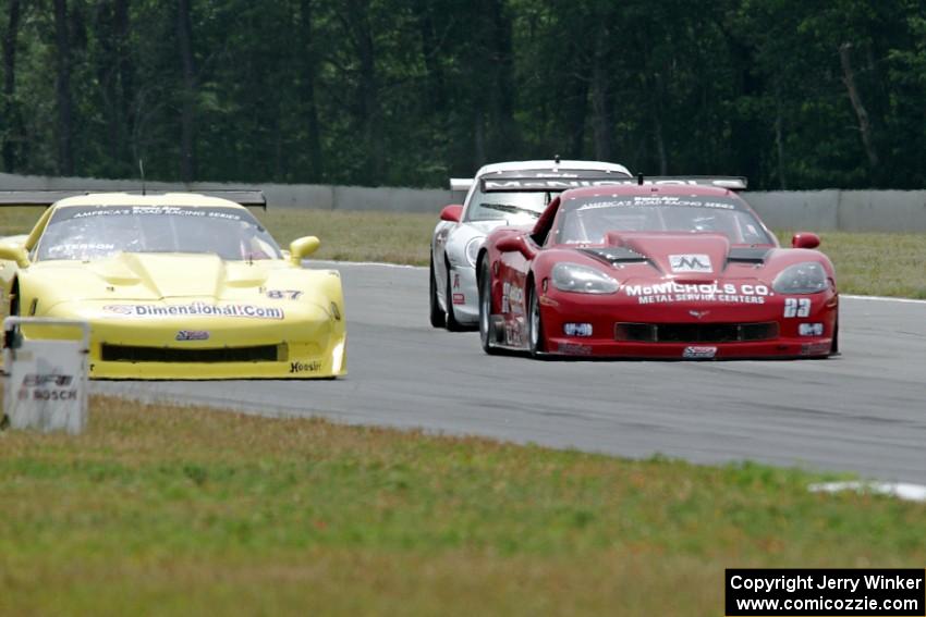 Doug Peterson's Chevy Corvette, Amy Ruman's Chevy Corvette and Jerry Greene's Porsche GT3 Cup