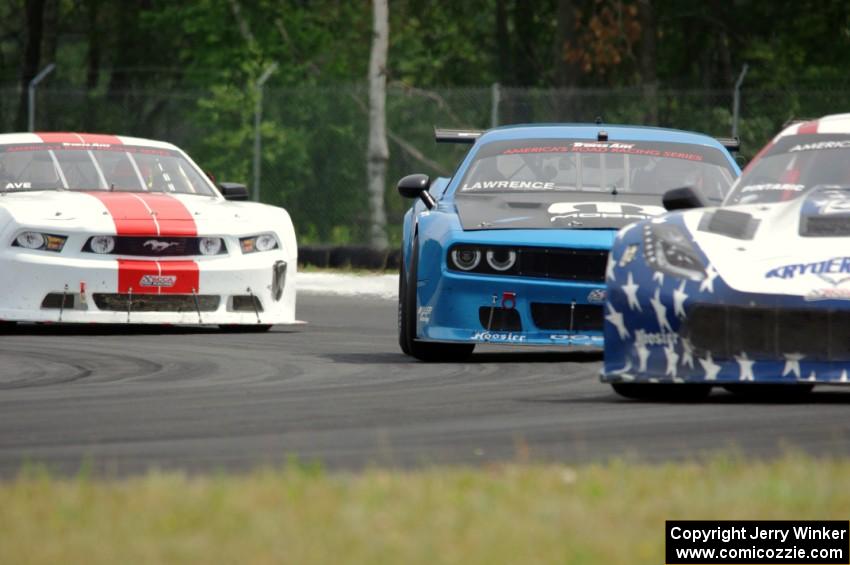 Dave Pintaric's Chevy Corvette, Cameron Lawrence's Dodge Challenger and Tony Ave's Ford Mustang