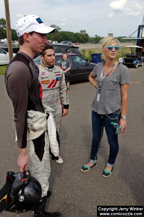 Dillon Machavern, Cameron Lawrence and Morgan Roush converse after the race.