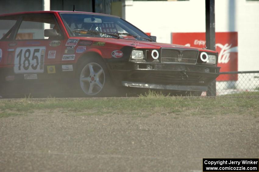 Dead Pedal Racing Maserati Biturbo stalls after a spin at turn 10.