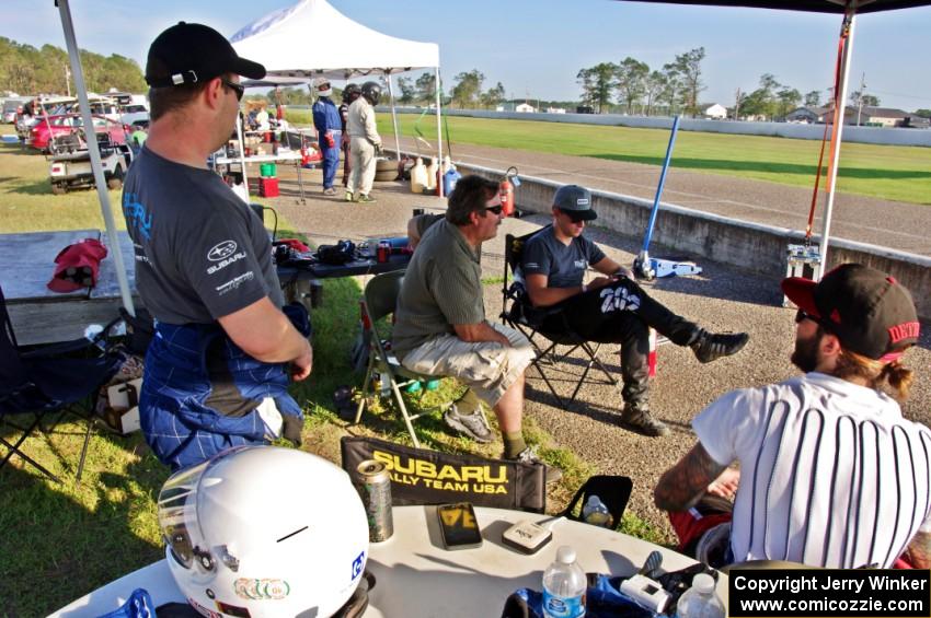 Three Sheets Racing Ford Focus ZX3 team in the pits.