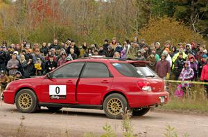 Greg Messler's Subaru WRX Wagon, car '0', checks out the SS1 (Green Acres I) spectator area.