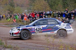 Adam Yeoman / Jordan Schulze Subaru WRX STi comes through the SS1 (Green Acres I) spectator area.