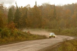 Lauchlin O'Sullivan / Scott Putnam Subaru WRX STi comes through the SS1 (Green Acres I) spectator area.