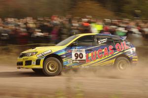 Lauchlin O'Sullivan / Scott Putnam Subaru WRX STi comes through the SS1 (Green Acres I) spectator area.