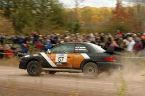 Jake Marsack / Dane Marsack Subaru WRX comes through the SS1 (Green Acres I) spectator area.