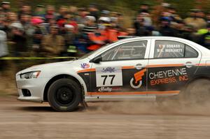 Vio Dobasu / Keith Moriarty Mitsubishi Lancer Evo X comes through the SS1 (Green Acres I) spectator area.