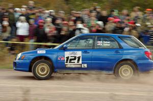 Nate Usher / Aaron Usher Subaru WRX Wagon comes through the SS1 (Green Acres I) spectator area.