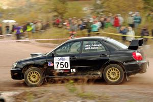 Meredith Pritchard / Rachelle Kaltak Subaru Impreza comes through the SS1 (Green Acres I) spectator area.