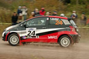 Tracey Gardiner / Tracy Manspeaker Toyota Yaris comes through the SS1 (Green Acres I) spectator area.