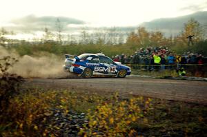 Piotr Fetela / John Hall Subaru Impreza STi comes through the SS15 (Green Acres II) spectator area.