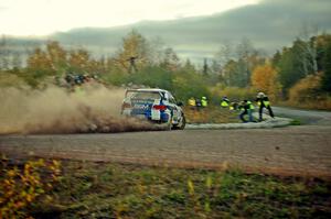 Piotr Fetela / John Hall Subaru Impreza STi comes through the SS15 (Green Acres II) spectator area.