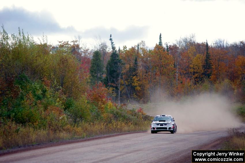 Adam Yeoman / Jordan Schulze Subaru WRX STi comes through the SS1 (Green Acres I) spectator area.