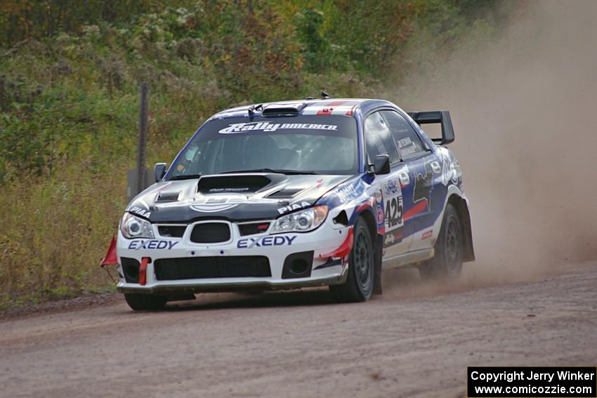 Adam Yeoman / Jordan Schulze Subaru WRX STi comes through the SS1 (Green Acres I) spectator area.