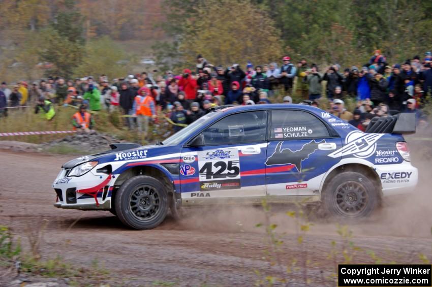 Adam Yeoman / Jordan Schulze Subaru WRX STi comes through the SS1 (Green Acres I) spectator area.