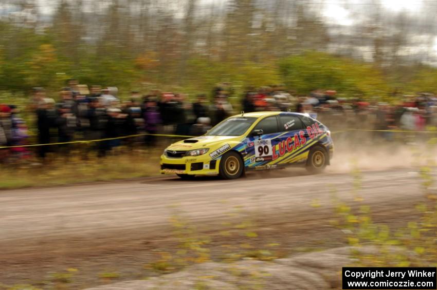 Lauchlin O'Sullivan / Scott Putnam Subaru WRX STi comes through the SS1 (Green Acres I) spectator area.