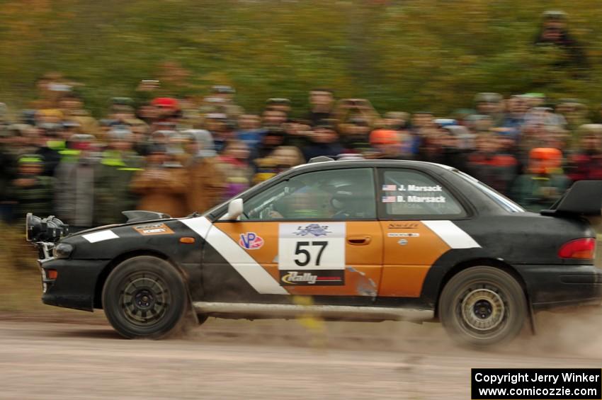 Jake Marsack / Dane Marsack Subaru WRX comes through the SS1 (Green Acres I) spectator area.