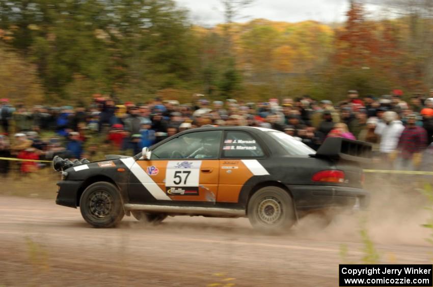 Jake Marsack / Dane Marsack Subaru WRX comes through the SS1 (Green Acres I) spectator area.