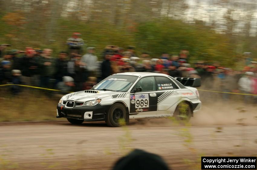 Brenten Kelly / Niall Burns Subaru WRX STi comes through the SS1 (Green Acres I) spectator area.