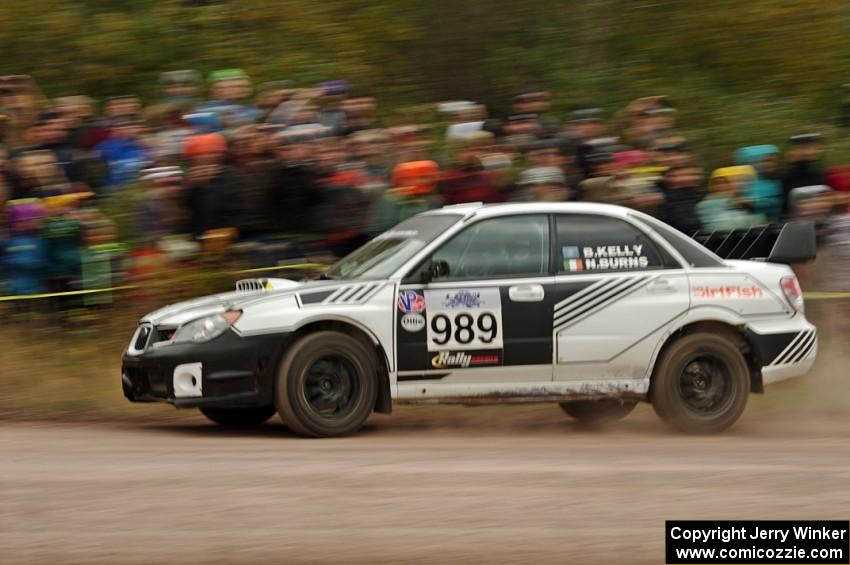 Brenten Kelly / Niall Burns Subaru WRX STi comes through the SS1 (Green Acres I) spectator area.