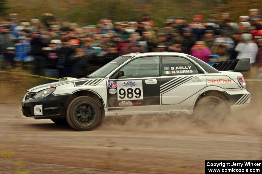 Brenten Kelly / Niall Burns Subaru WRX STi comes through the SS1 (Green Acres I) spectator area.