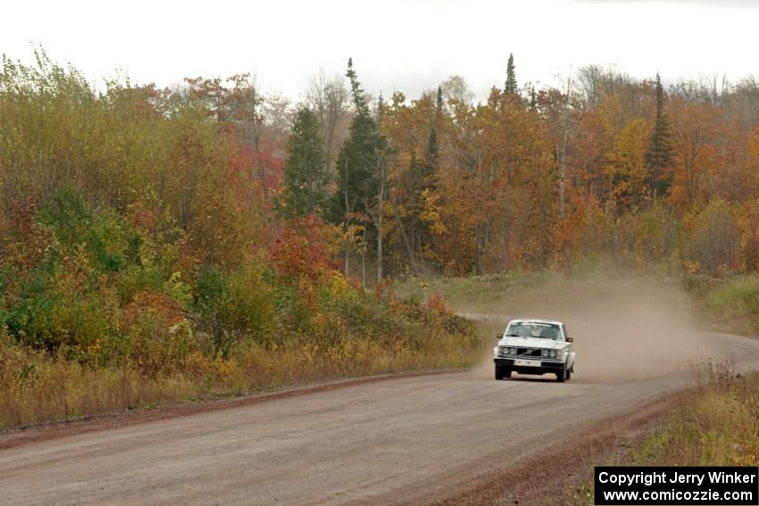 Ian Topping / Jimmy Brandt Volvo 242 comes through the SS1 (Green Acres I) spectator area.