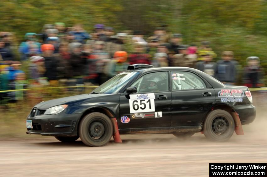 Kristofer Yahner / Tony Benusa Subaru Impreza comes through the SS1 (Green Acres I) spectator area.