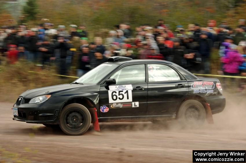 Kristofer Yahner / Tony Benusa Subaru Impreza comes through the SS1 (Green Acres I) spectator area.