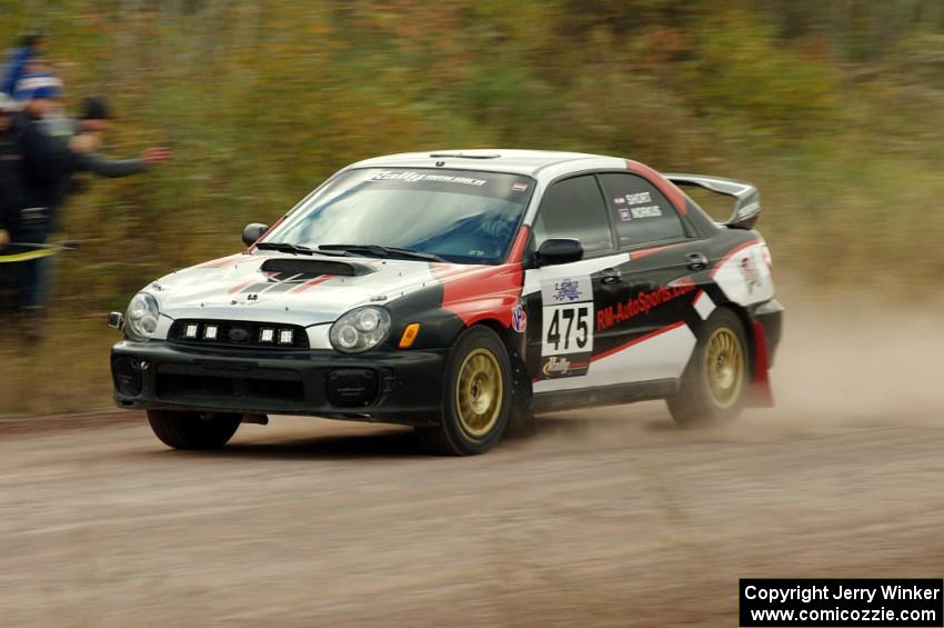 Adam Short / Danny Norkus Subaru WRX comes through the SS1 (Green Acres I) spectator area.