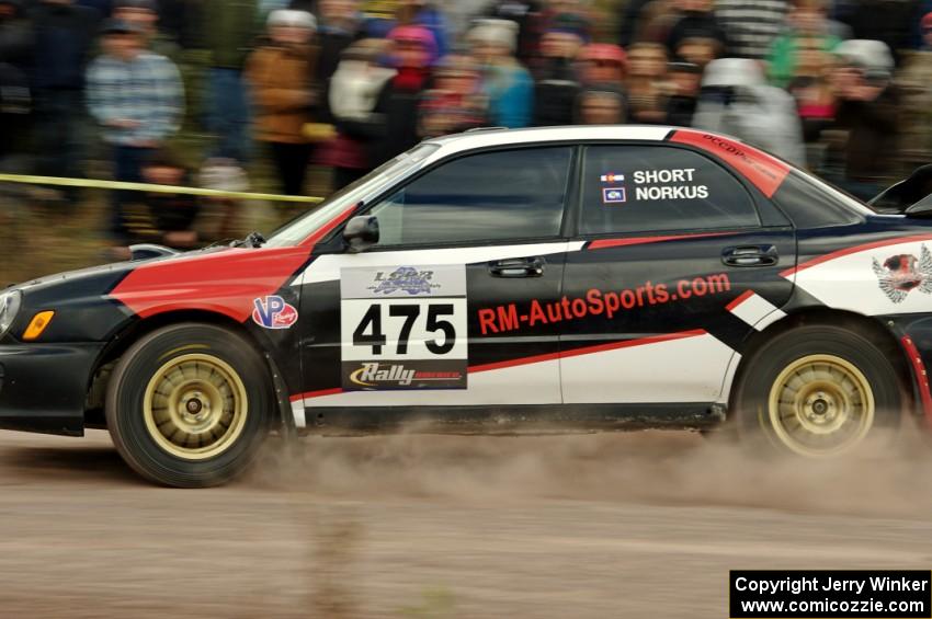 Adam Short / Danny Norkus Subaru WRX comes through the SS1 (Green Acres I) spectator area.